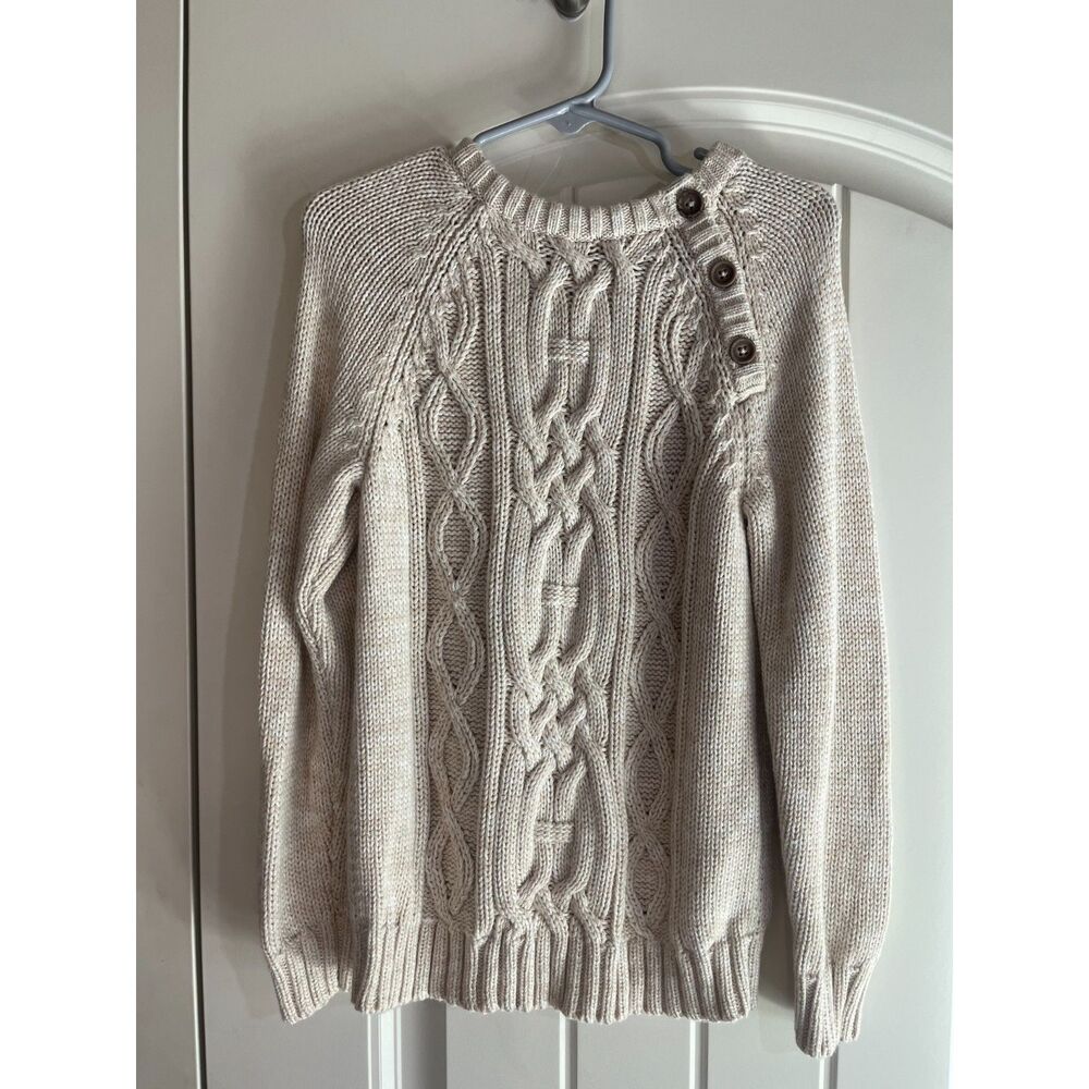 Old Navy Boys 5T Cream Cable Knit Sweater Button Shoulder - Picture 1 of 5